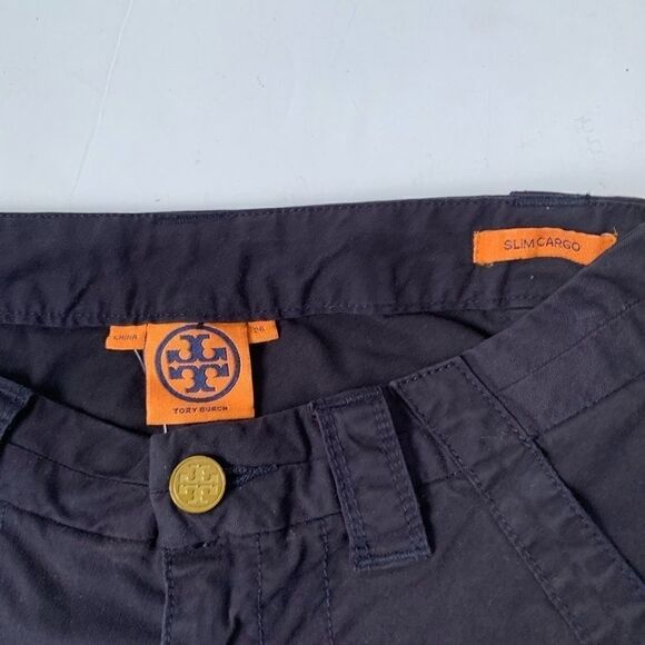 TORY BURCH SLIM CARGO COTTON NAVY STRETCH PANTS - Picture 7 of 8